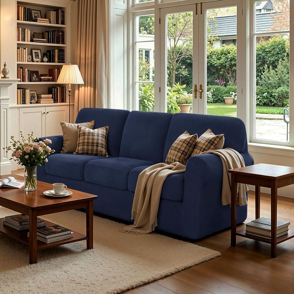 7 Piece Stretch Couch Covers for Sofa, Sofa, Dark Blue - Picture 6 of 9